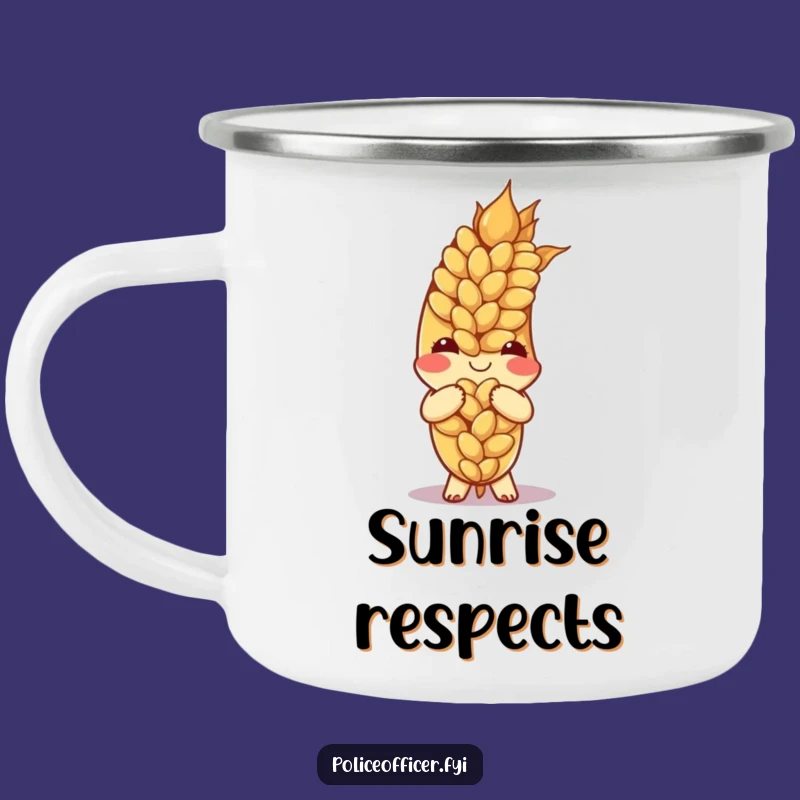 Funny Bowing Wheat Camping Mug - Enjoy Your Brew with Cartoon Farm Greetings