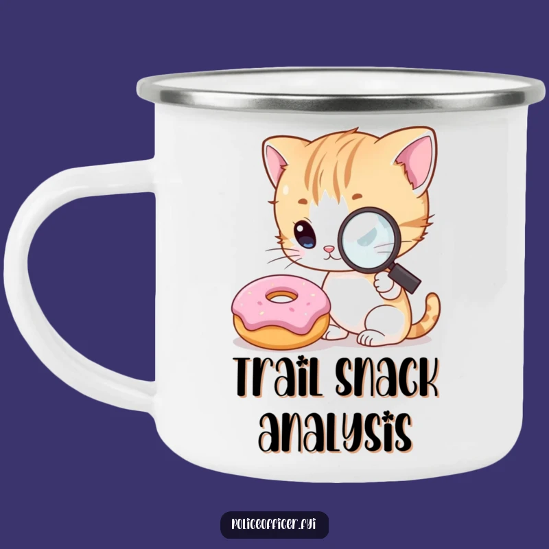 Funny Kitten Detective Camping Mug: Enamel, Curious Cat Cup for Whimsical Adventures