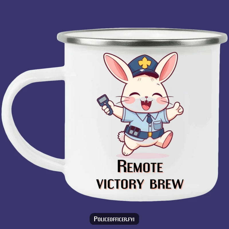 Funny Bunny Police Camping Mug: Joyful Remote Control, a Hilarious Outdoor Gift