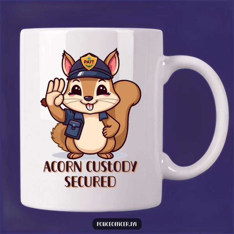 Funny Squirrel Officer Mug: Acorn Salute, Perfect Funny Gift for Heroes
