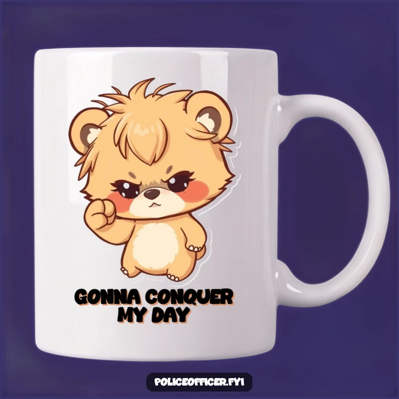 Funny Bear Cub Fist Shake Mug: Adorable Messy Hair Cub for a Determined Gift