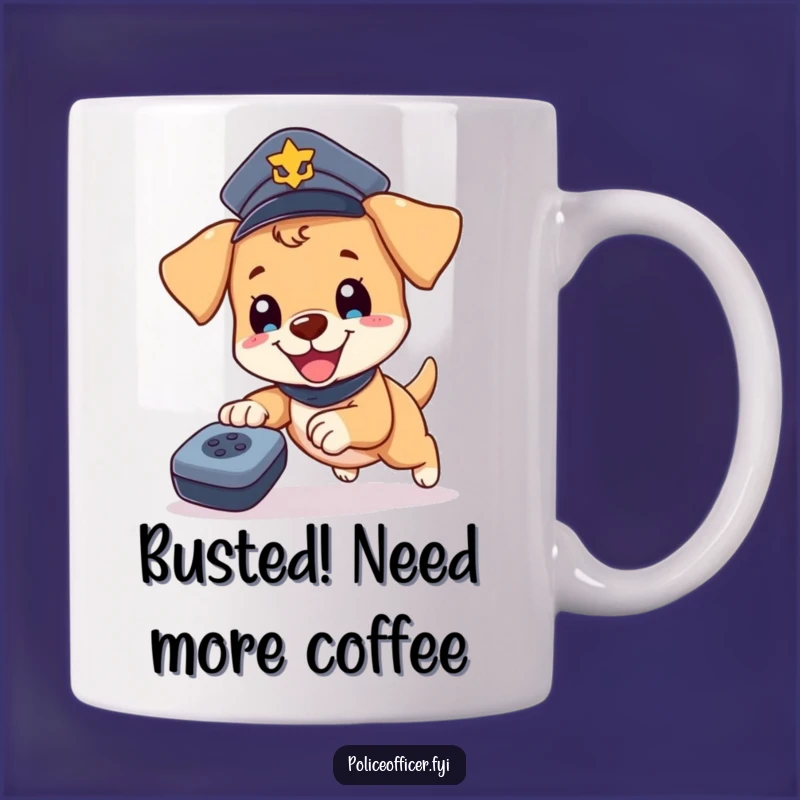 Funny Puppy Cop Mug - Hilarious Police Dog Chasing Remote, Perfect Funny Gift