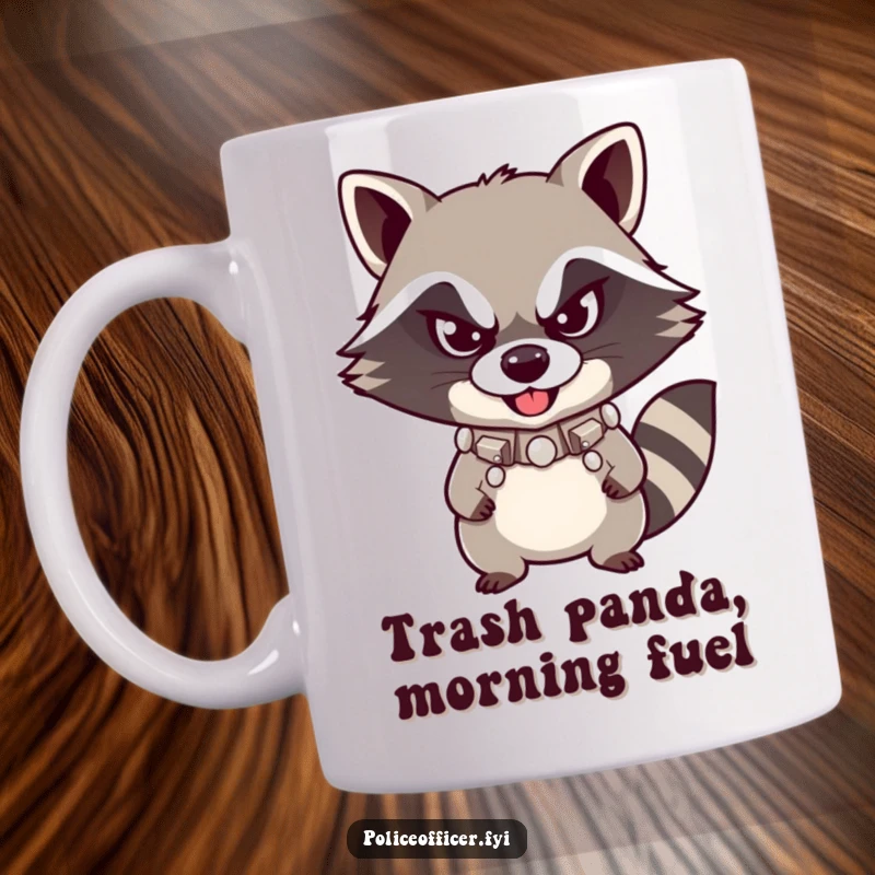 Funny Raccoon Mug featuring a mischievous bandit with a studded collar and defiant smirk, ready to steal your heart and your coffee.