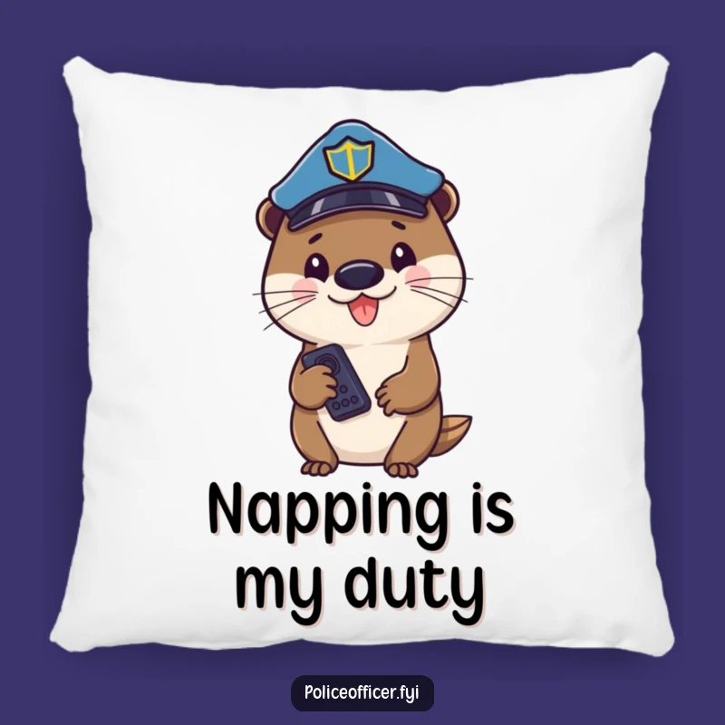 Funny Otter Cop Pillow: Cheerful Officer With Remote Cushion, Ideal Funny Gift!