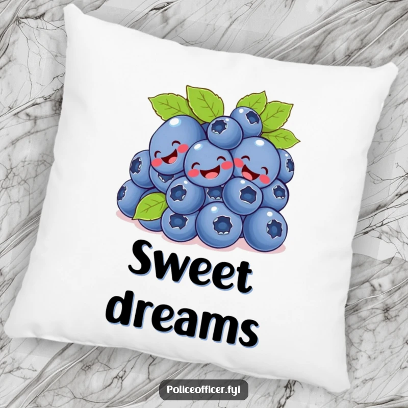 Funny bunch of blueberries giggling and tumbling on a soft, decorative pillow.