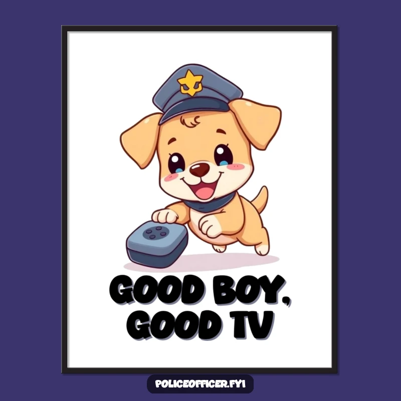 Funny Puppy Cop Remote Chase Digital Art - Instant Humorous Police Dog Download, Great Gift