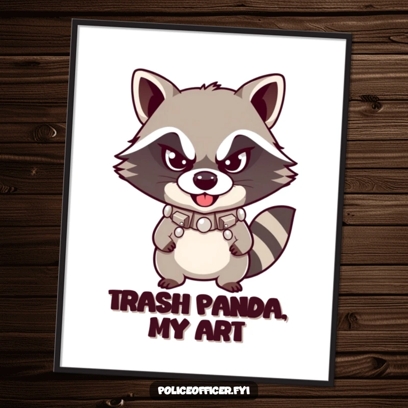 Funny Raccoon Digital Art Print showcasing a mischievous raccoon with a studded collar and a defiant smirk, offering instant humorous wall decor.