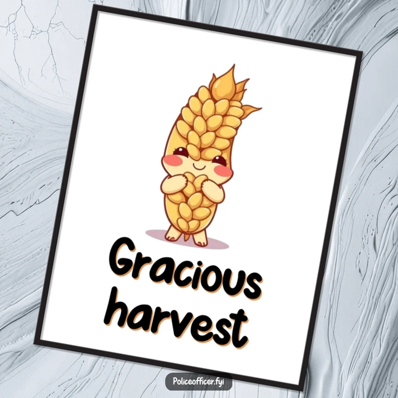 Funny ear of wheat character bowing politely, available as a downloadable digital art print.