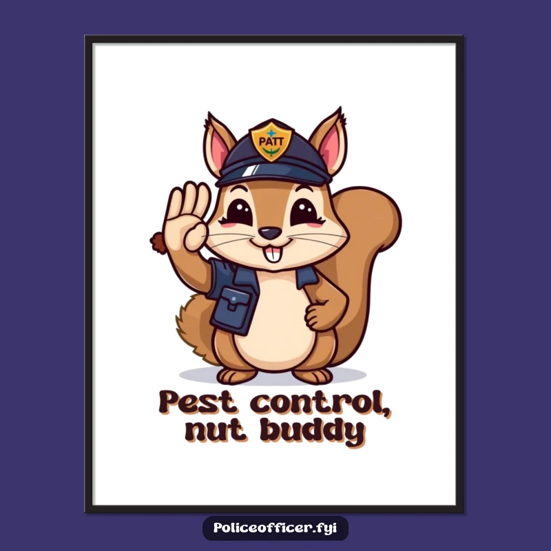 Funny Squirrel Officer Digital Art: Acorn Salute Decor, Instant Funny Gift