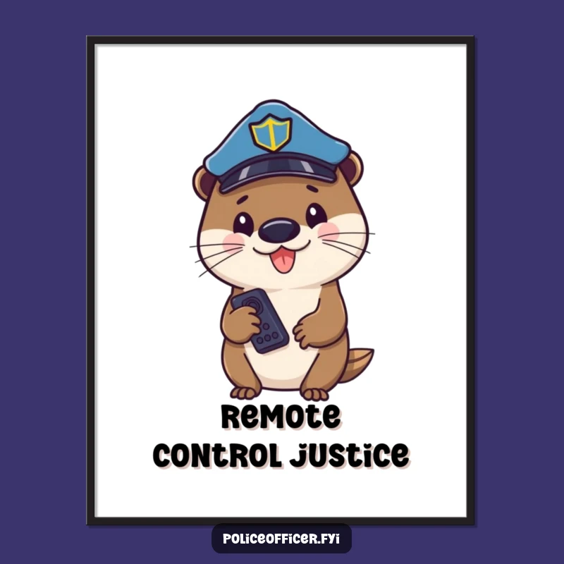 Funny Otter Cop Digital Art: Cheerful Officer With Remote, Perfect Funny Gift!