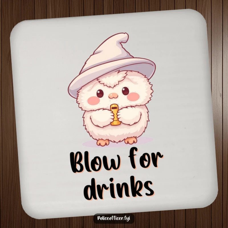 Funny drink coasters featuring a fluffy creature and its tiny whistle, protecting surfaces with a dose of humor.
