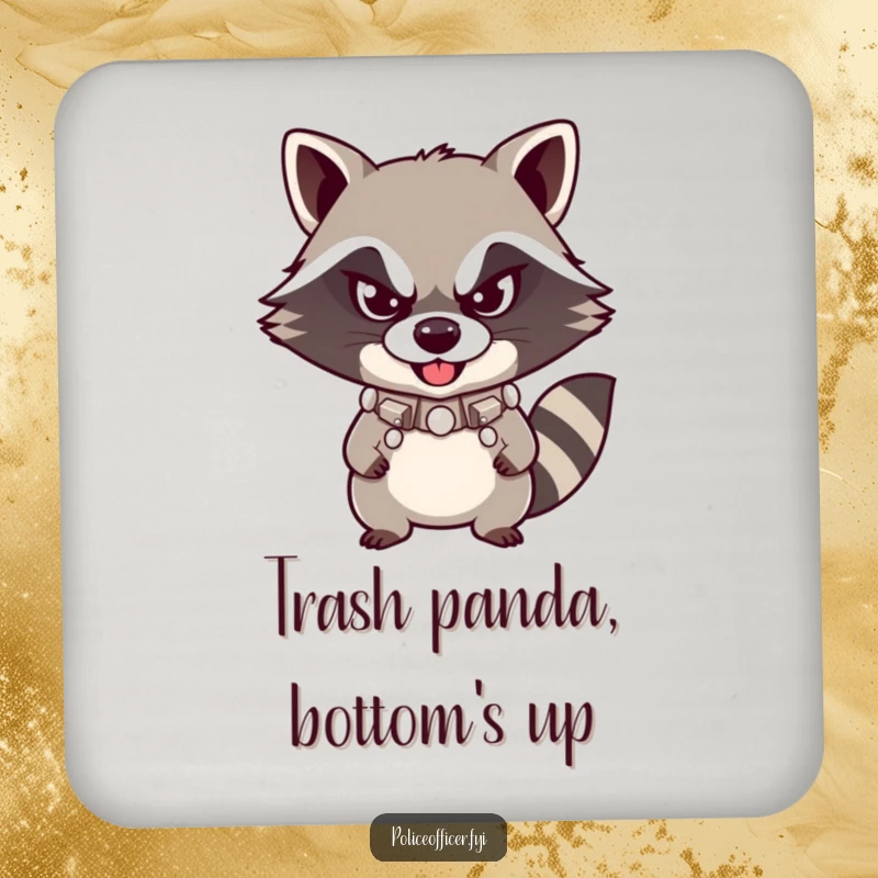 Funny Raccoon Coasters featuring a mischievous raccoon with a studded collar and a defiant smirk, protecting surfaces with a humorous and stylish design.