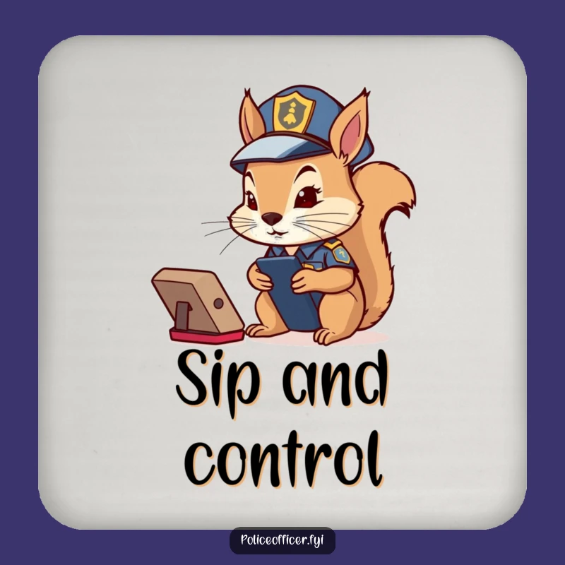 Funny Squirrel Cop Coasters (Set of 4): Guard Your Drinks - A Funny Gift