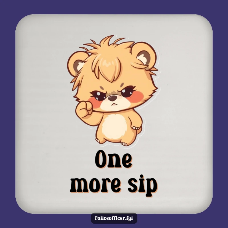 Funny Bear Cub Coaster: Messy Hair Determined Cub Shaking Fist - Drink Protection Gift