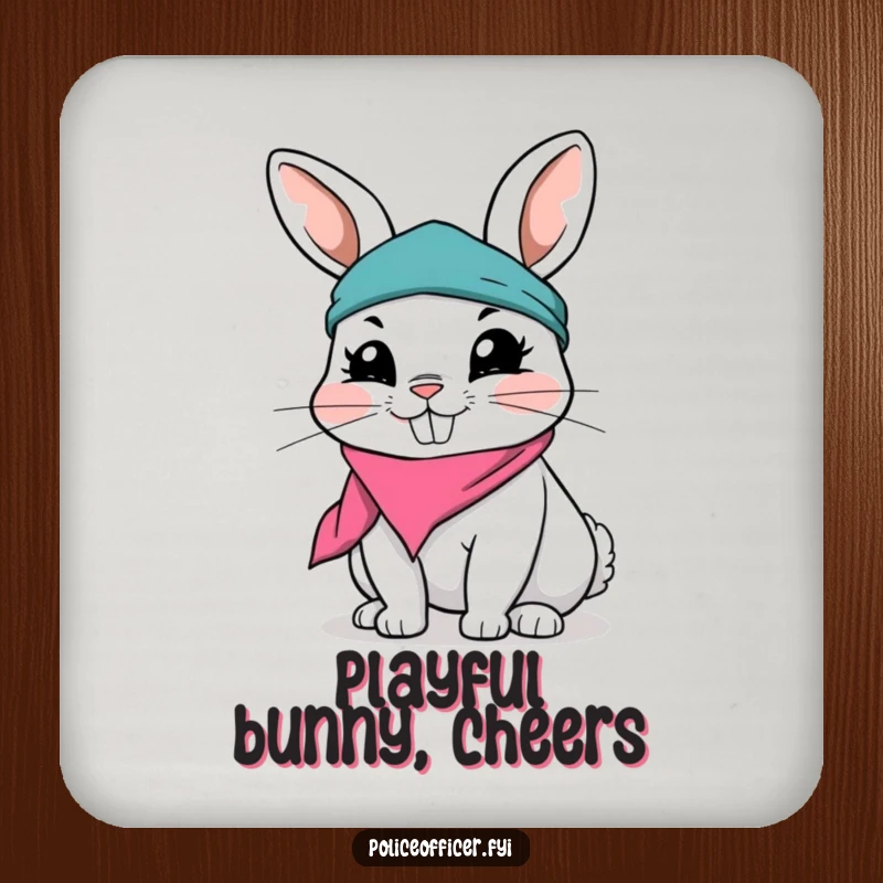 Funny Rabbit Coasters featuring a playful rabbit in a ripped bandana with a mischievous grin, protecting surfaces with a whimsical and cheerful design.