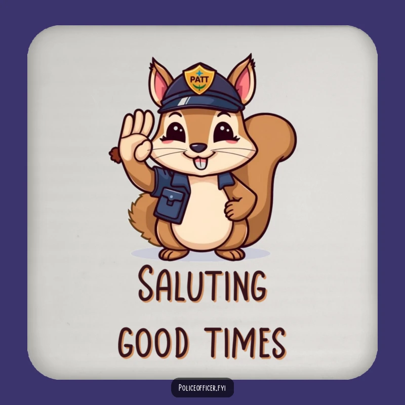 Funny Squirrel Officer Coaster: Acorn Salute Protection, Charming Funny Gift