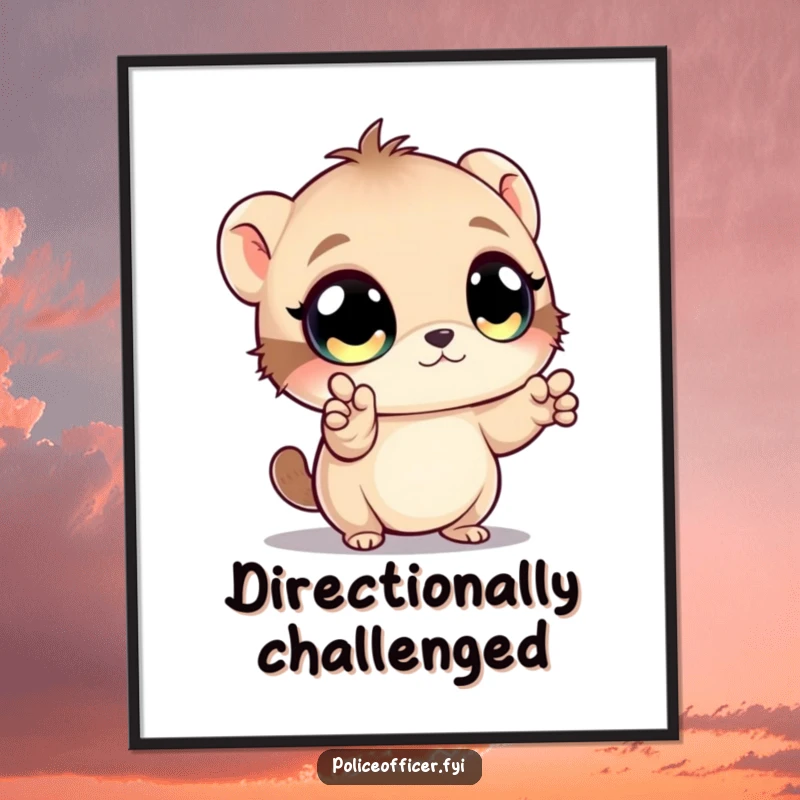 Funny poster illustrating a small creature with large eyes controlling traffic with its tiny paws, adding a humorous vibe to decor.