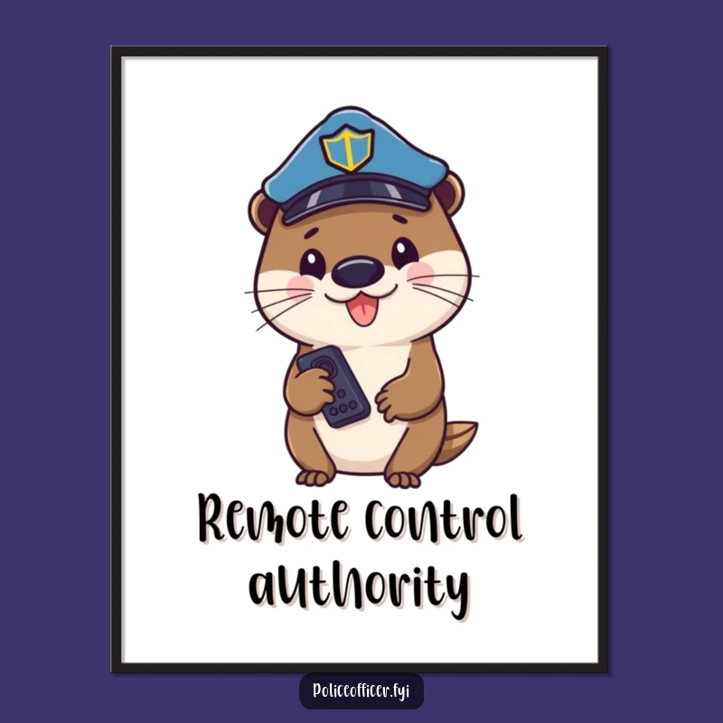 Funny Otter Cop Poster: Cheerful Officer With Remote, Perfect Funny Gift!
