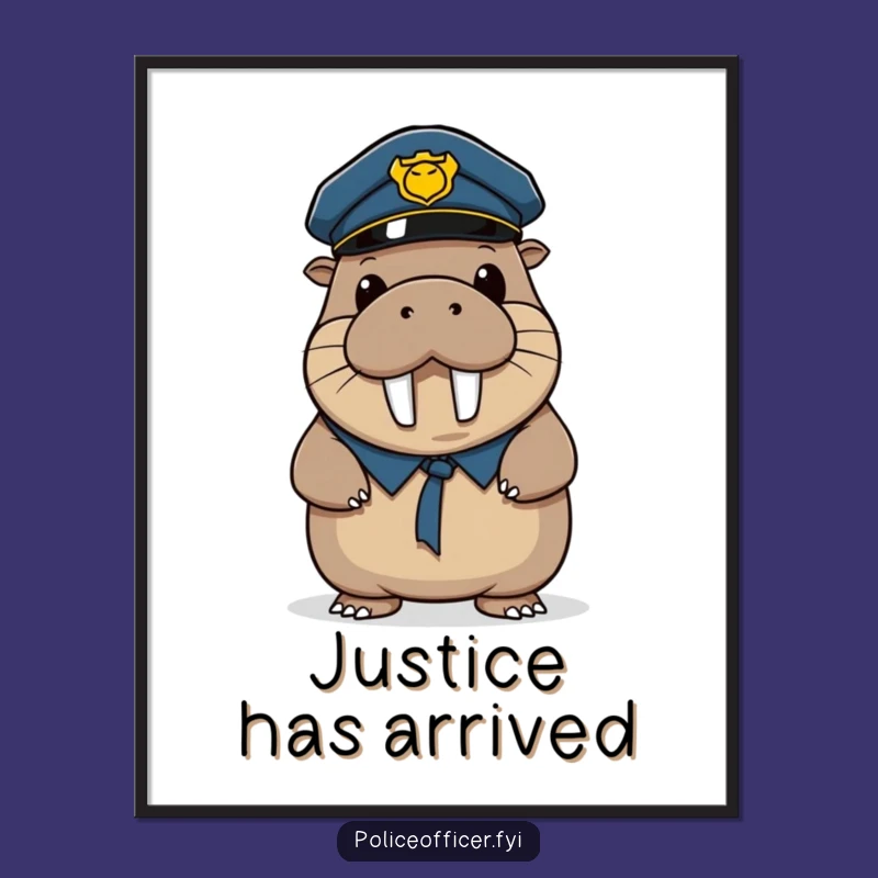 Funny Walrus Police Poster: Wobbly Officer's Grin, a Humorous Wall Art Gift