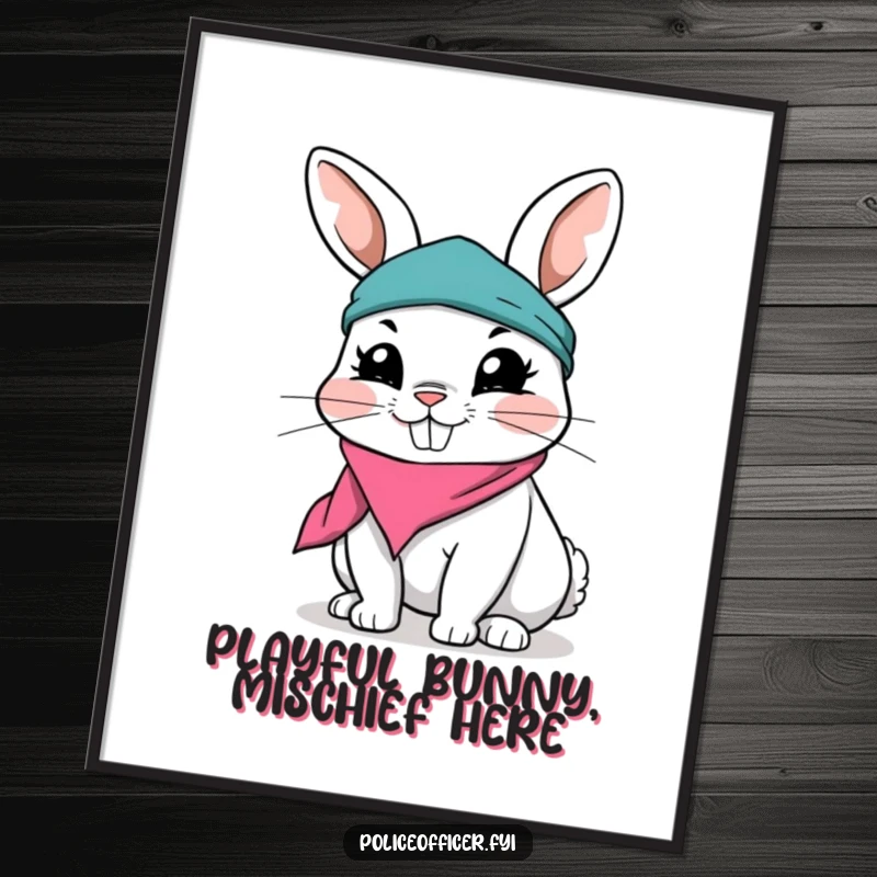 Funny Rabbit Poster depicting a playful rabbit in a ripped bandana with a mischievous grin, bringing cheerful and whimsical energy to any space.