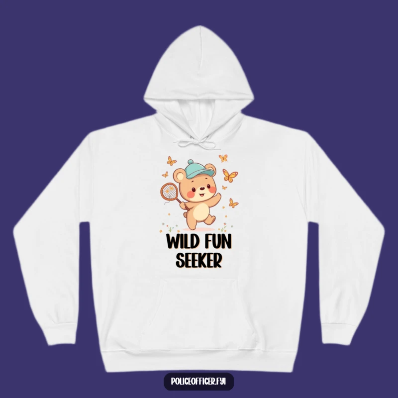 Funny Bear Cub Hoodie: Cozy, Jaunty Cap Butterfly Chaser for Humorous Warmth