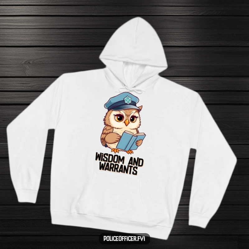 Funny Owl Hoodie with a wise officer reading a book with a concerned expression, perfect for cozy, humorous study sessions.