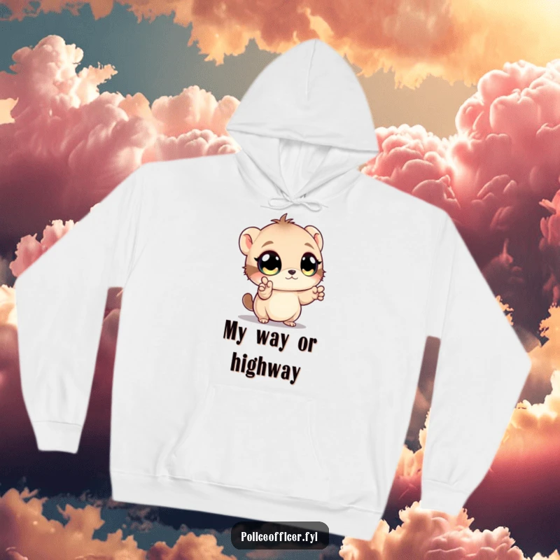 Funny hoodie with a small, bright-eyed creature expertly directing traffic with its tiny paws, offering warmth and humor.