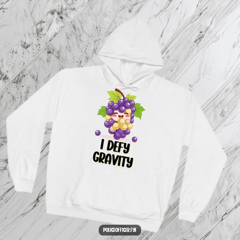 Funny Hoodie: A smiling bunch of grapes happily bouncing, offering hilarious comfort and joyful, fruity vibes.