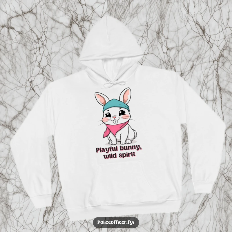 Funny Rabbit Hoodie featuring a playful rabbit in a ripped bandana with a mischievous grin, offering warmth and a dose of cheerful fun.