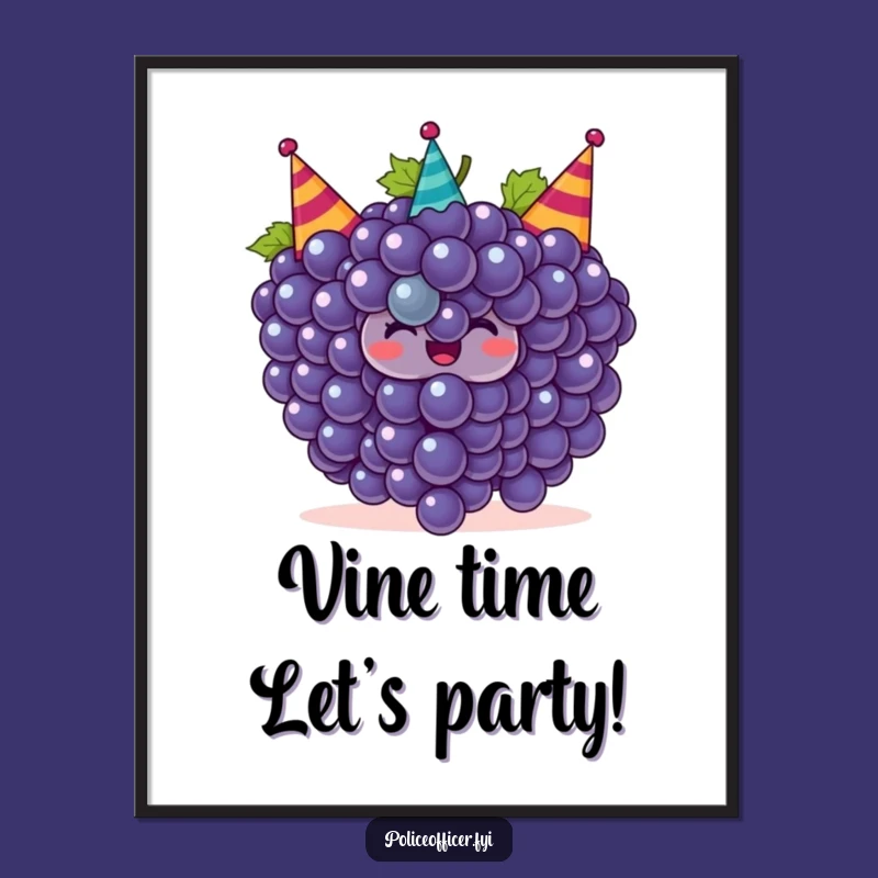 Free Printable Grape Wall Art: Smiling Grapes, Party Hats, Humorous Downloadable Decor