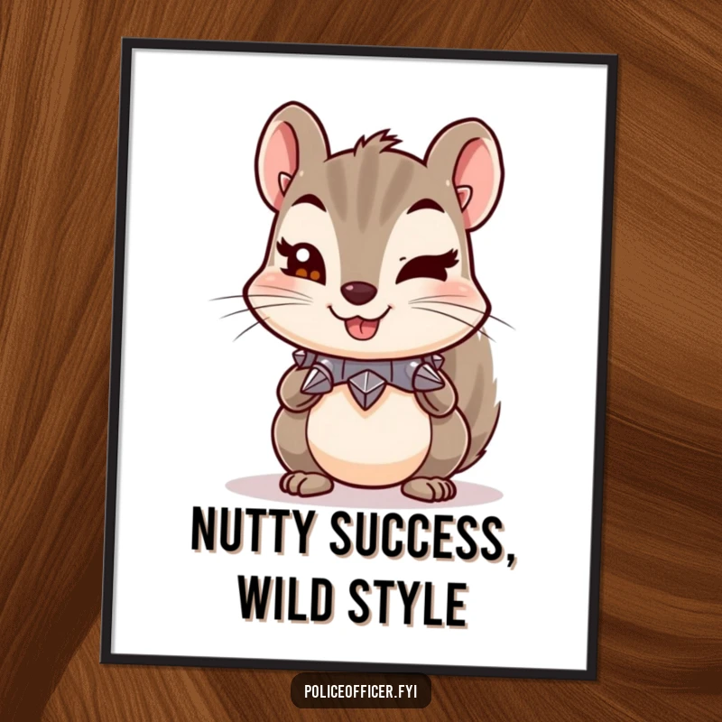 Funny Free Printable Wall Art: A mischievous squirrel with a tiny spiked collar winks, exuding playful energy.