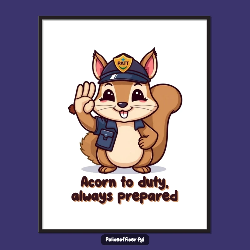 Free Printable Wall Art: Squirrel Cop Salutes Acorn Funny Downloadable Decor