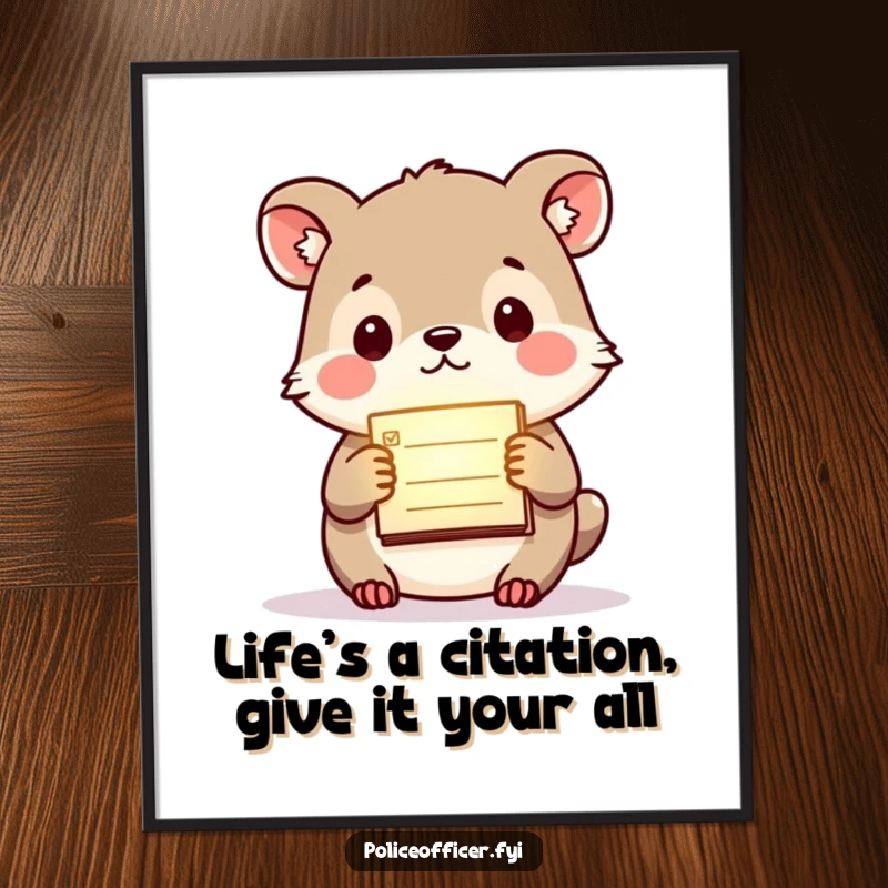 Funny Free Printable Wall Art: A small, serious-looking animal holds a tiny, glowing citation pad with purpose.