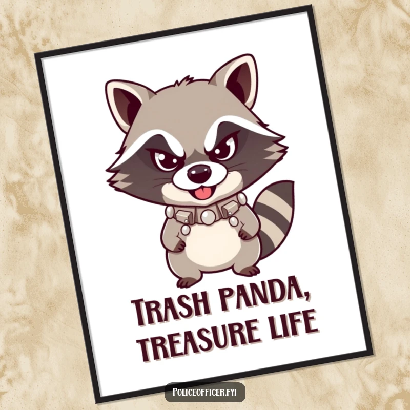 Funny Free Printable Wall Art: A mischievous raccoon sporting a studded collar and a defiant smirk, adding edgy flair to any room.