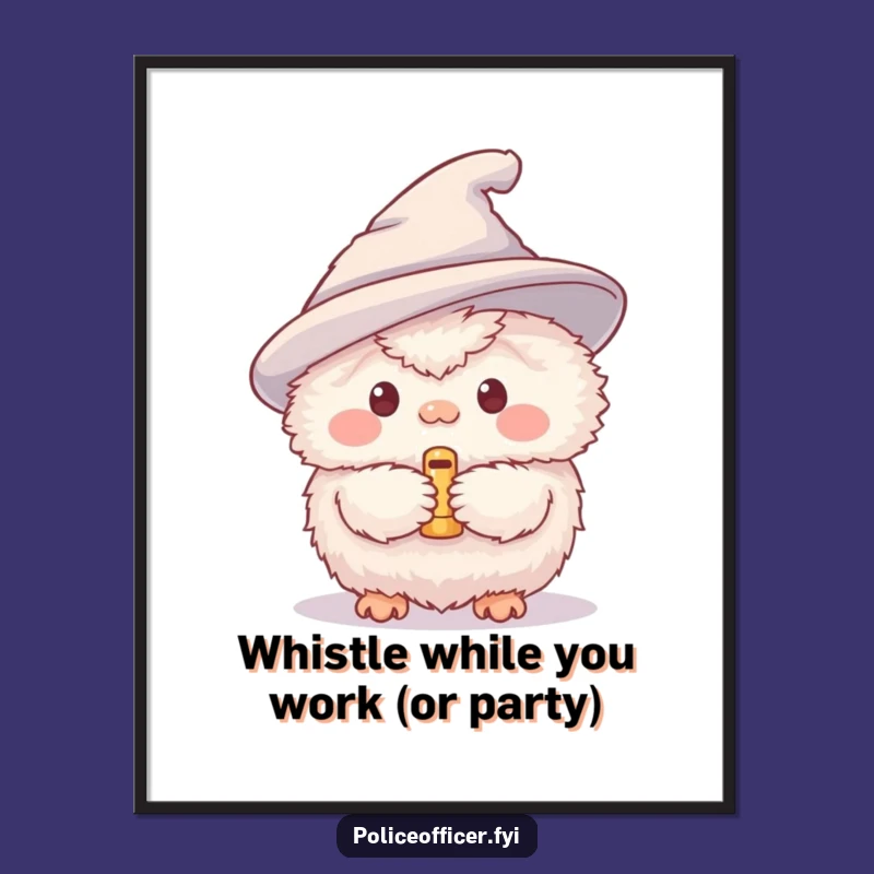 Funny Free Printable Wall Art: Fluffy Creature Blows Whistle - Quirky Downloadable Art!