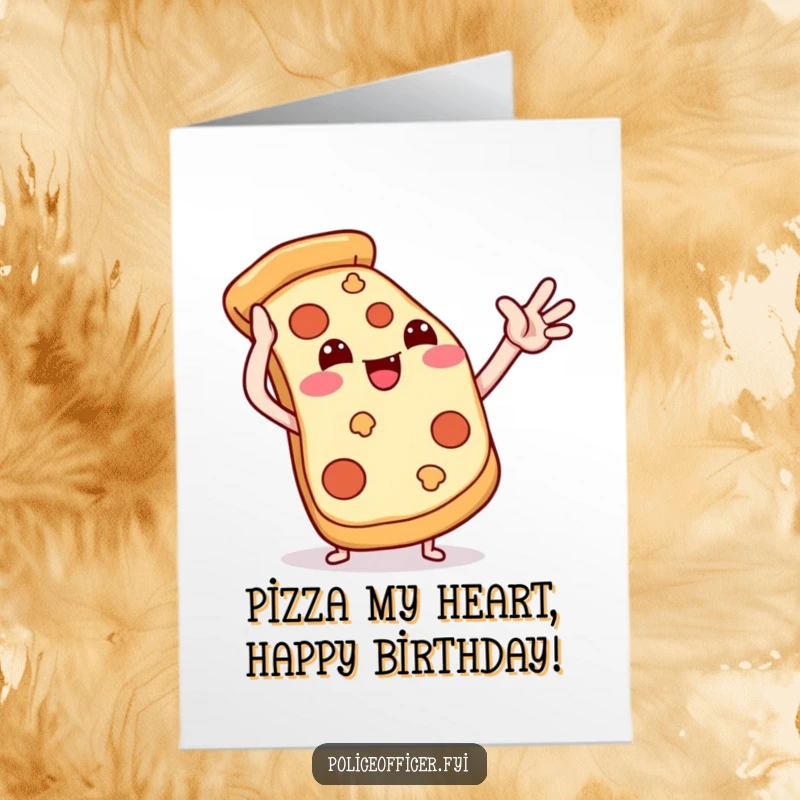 Funny Free Printable Birthday Card: Smiling Pizza Slice Giving an Enthusiastic High-Five