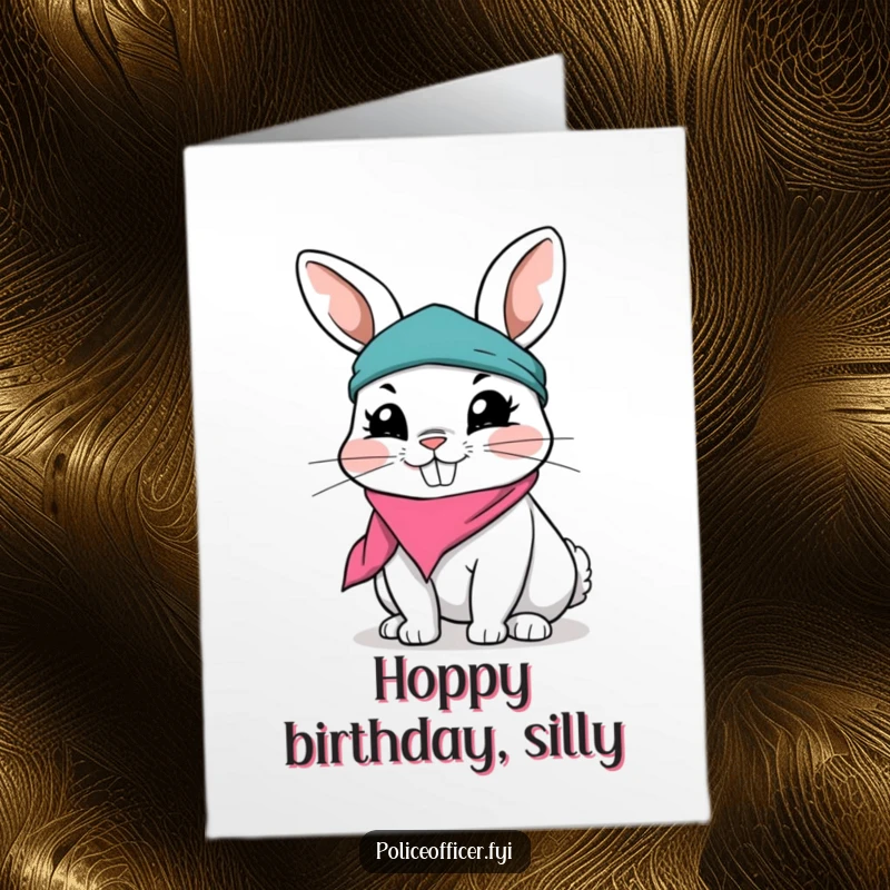 Funny Free Printable Birthday Card: Playful rabbit in a ripped bandana, grinning mischievously, ready to celebrate with flair.