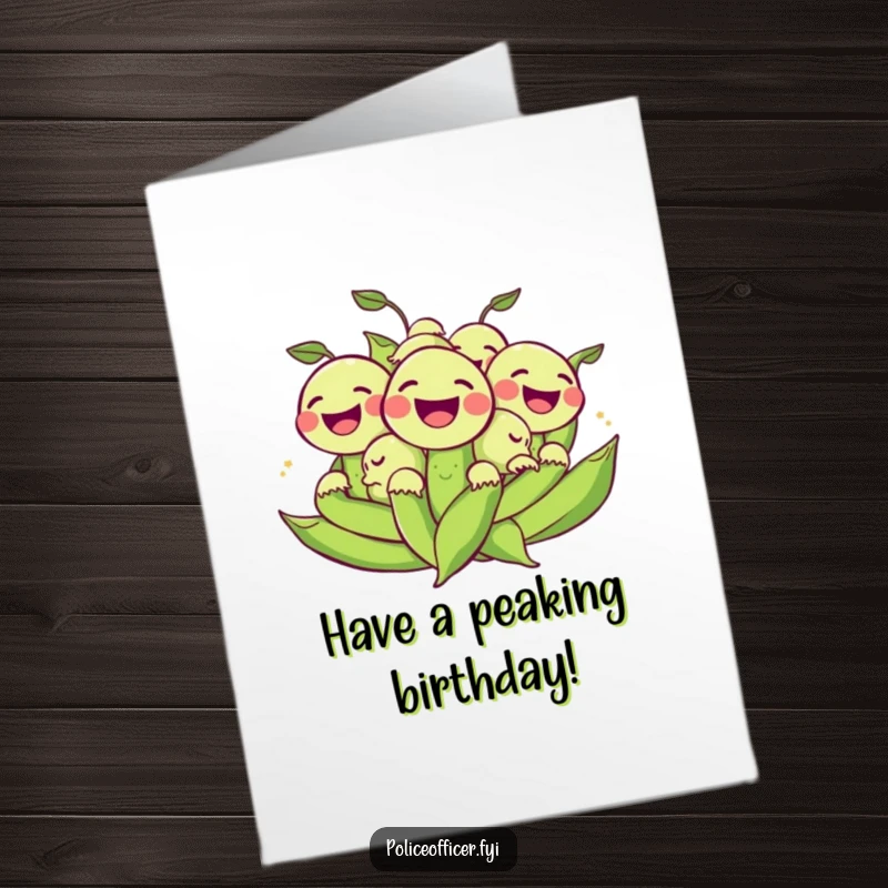 Funny Free Printable Birthday Card: A cheerful bunch of peas laughing heartily as they gleefully roll along.