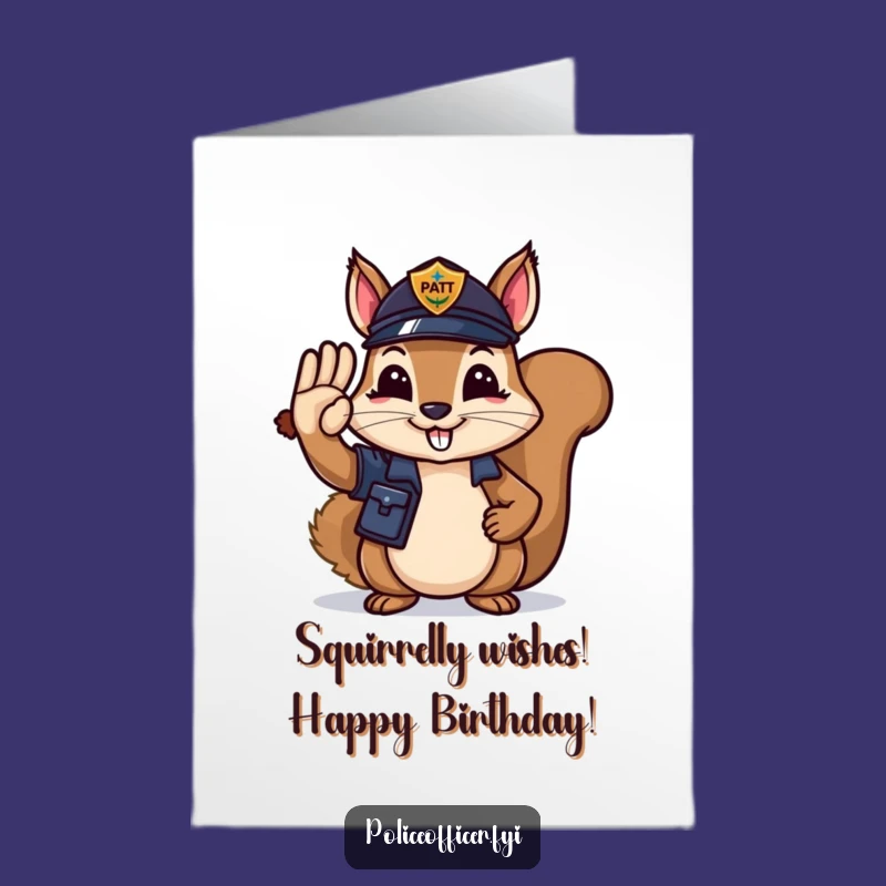 Free Printable Birthday Card: Squirrel Cop Salutes Acorn Funny Downloadable Greeting