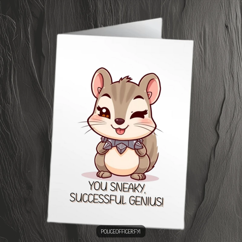 Funny Free Printable Congratulations Card: A mischievous squirrel wearing a spiked collar gives a cheeky wink.