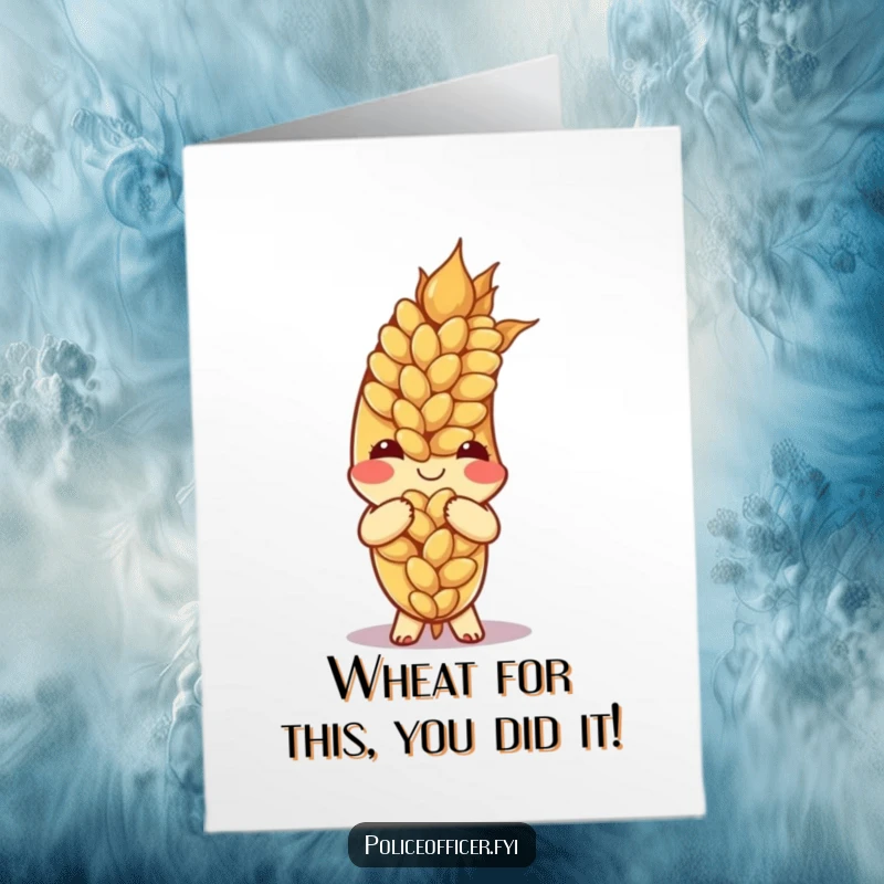 Elegant Free Printable Congratulations Card: An ear of wheat with a pleasant smile, bowing gracefully to celebrate.