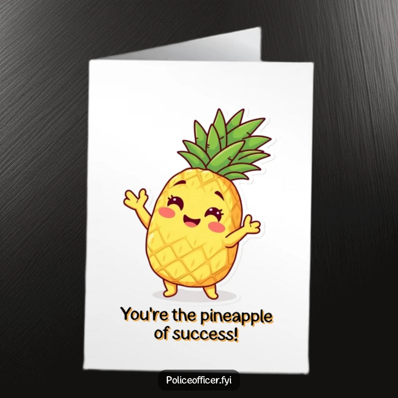 Tropical Free Printable Congratulations Card: A cheerful pineapple character confidently striking a fun, playful pose.