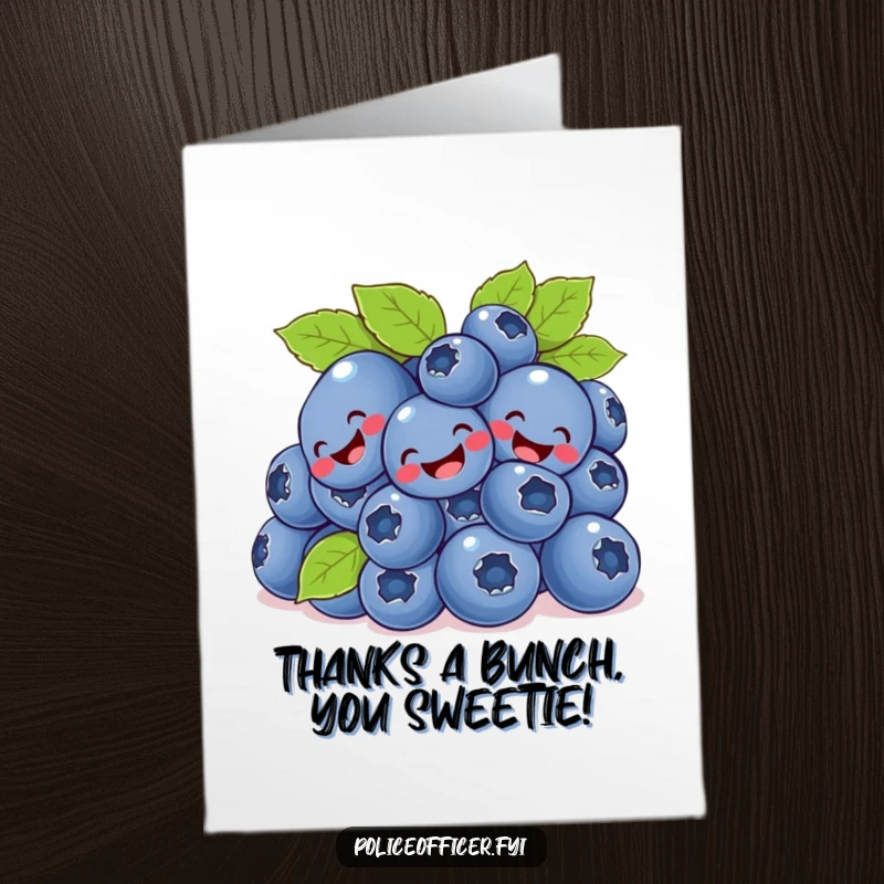 Fun Free Printable Thank You Card: A cluster of happy blueberries giggling and tumbling in a joyful heap.