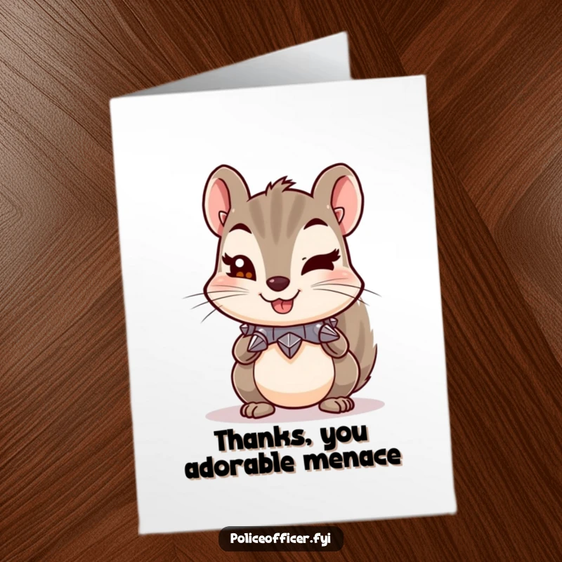 Funny Free Printable Thank You Card: Mischievous squirrel with spiked collar winks, conveying a sassy thank you.