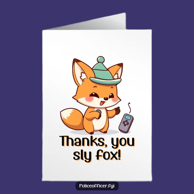 Free Printable Thank You Card: Fox Thanks You with Remote - Downloadable