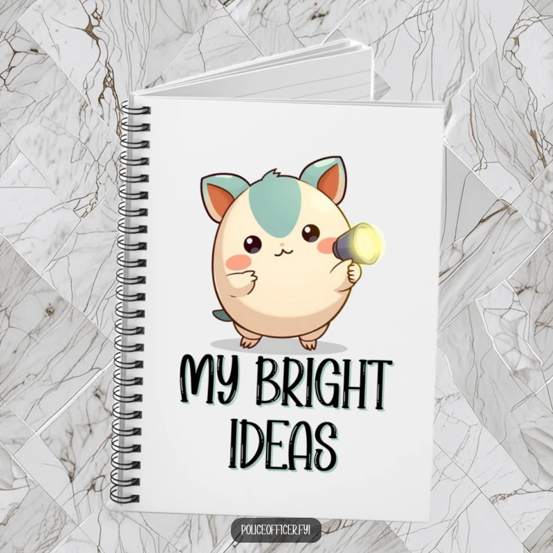 Funny notebook cover featuring a small creature holding a tiny flashlight, encouraging exploration and humorous note-taking.
