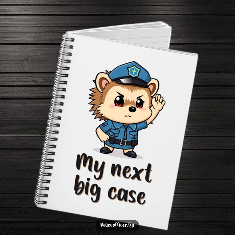 Funny hedgehog police officer notebook: a determined saluting cop on the cover for your writing needs.