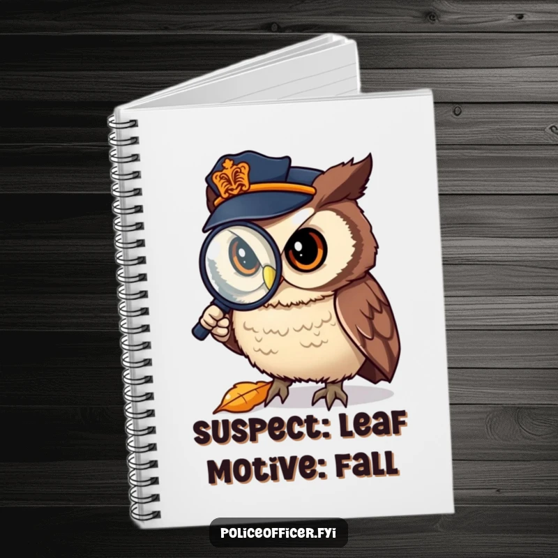 Funny Notebook: Owl police officer with a magnifying glass, studying a fallen leaf, a humorous journal for your thoughts.