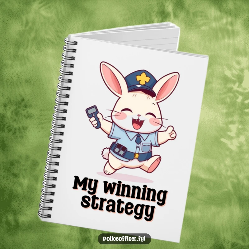 Funny Notebook: Mischievous bunny in police uniform jumps with joy holding remote, a journal for funny gift.