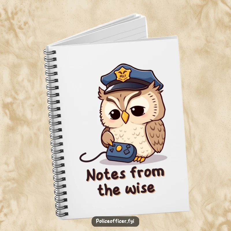 Funny Owl Detective Notebook: Wise owl in a police cap looking at a remote control, designed for jotting down ideas with a humorous, investigative flair.